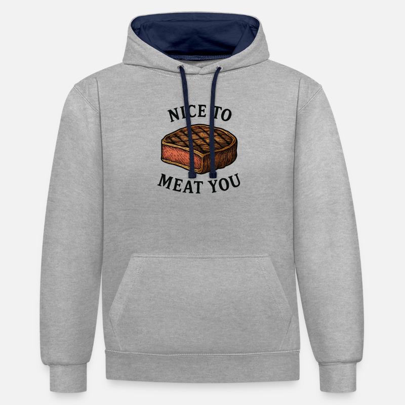 Ravi de vous rencontrer Steak Graphic - Sweat à capuche contrasté - gris chiné/bleu marine