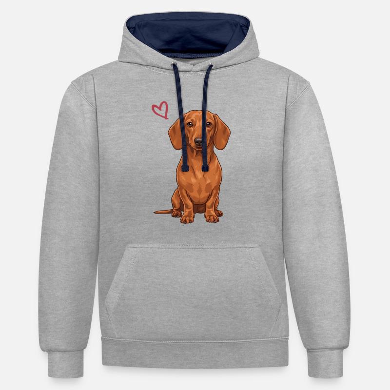 Teckel - Sweat à capuche contrasté - gris chiné/bleu marine