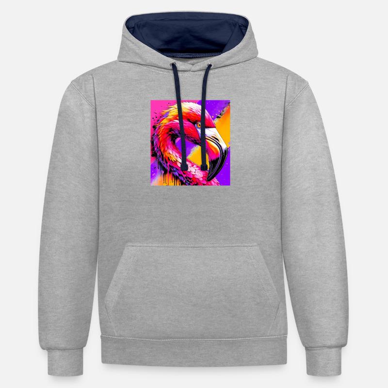 Flamant - Sweat à capuche contrasté - gris chiné/bleu marine