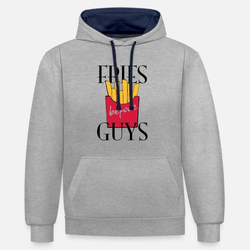 français - Sweat à capuche contrasté - gris chiné/bleu marine