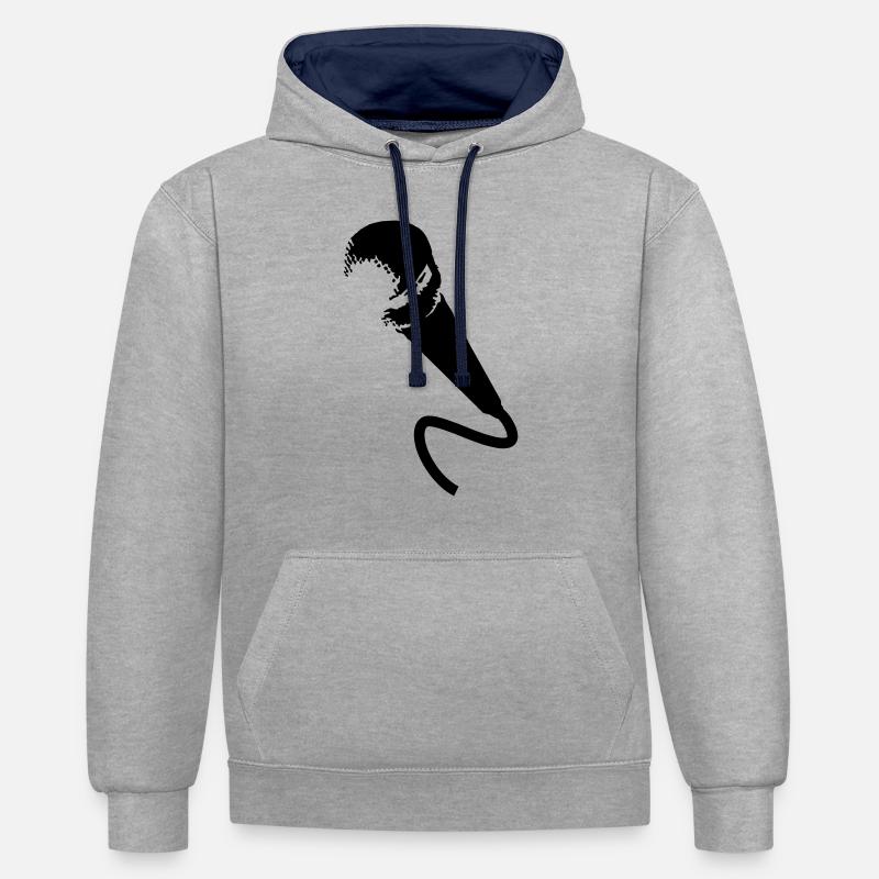 microphone - Sweat à capuche contrasté - gris chiné/bleu marine