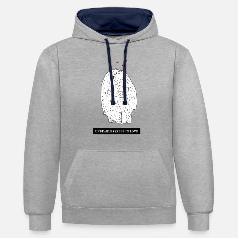 Ours aimants - Sweat à capuche contrasté - gris chiné/bleu marine