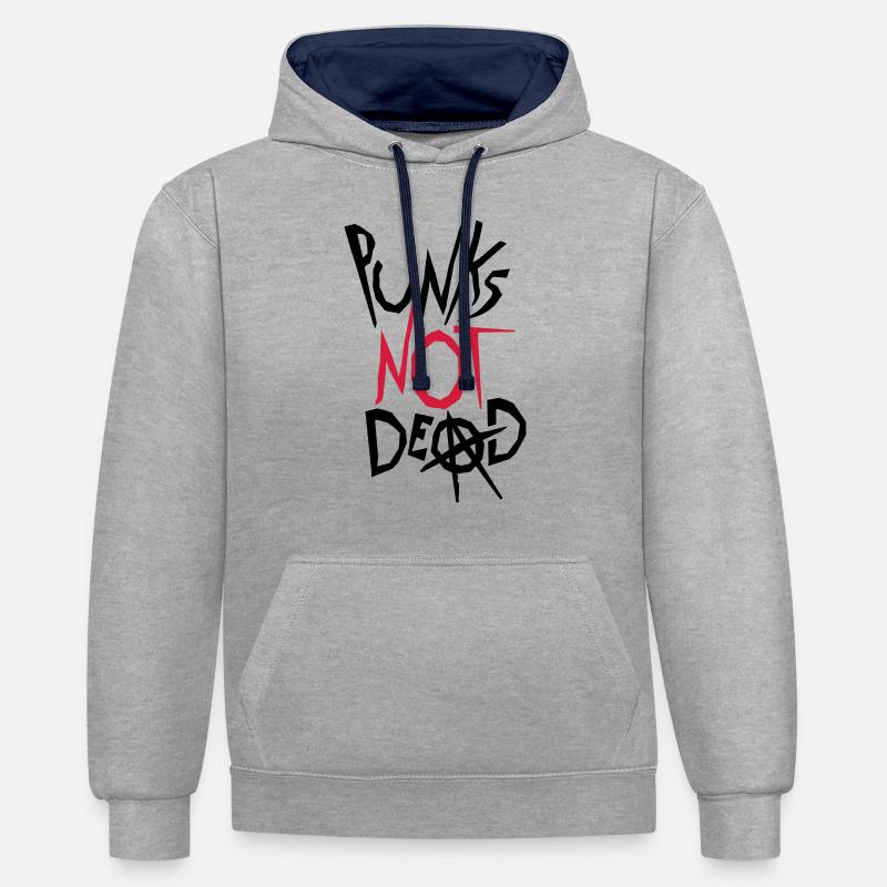 punks pas mort citation - Sweat à capuche contrasté - gris chiné/bleu marine