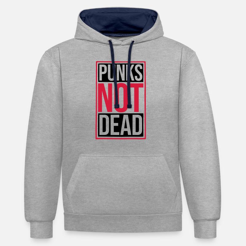 punks pas mort citation - Sweat à capuche contrasté - gris chiné/bleu marine