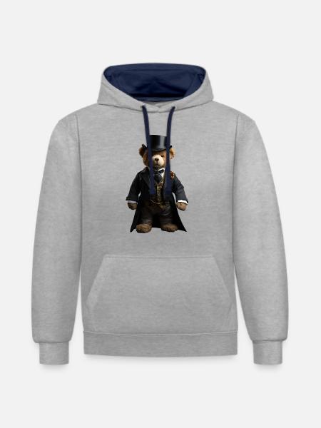 Plush bear in black tailcoat - Contrast hoodie - heather grey/navy