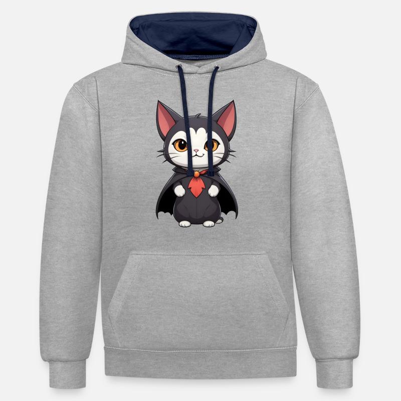 Halloween Chat vampire - Sweat à capuche contrasté - gris chiné/bleu marine