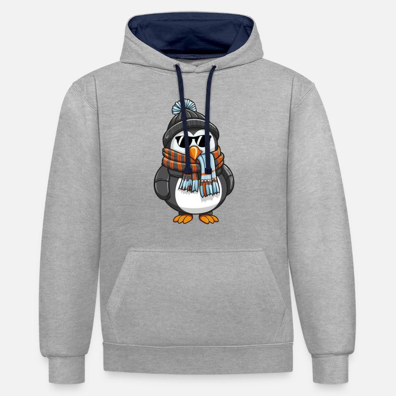 Pingouin Bande Dessinée Hiver - Sweat à capuche contrasté - gris chiné/bleu marine