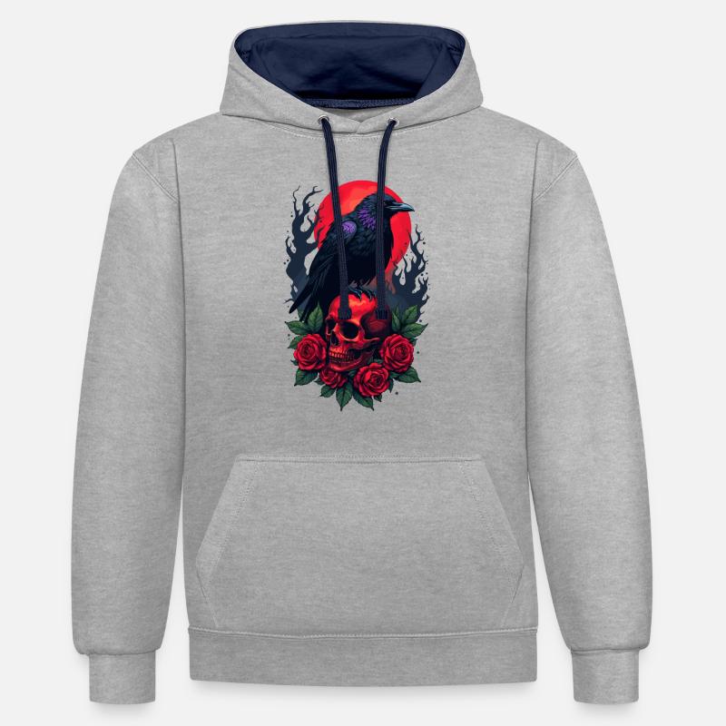 Corbeau majestueux - Sweat à capuche contrasté - gris chiné/bleu marine