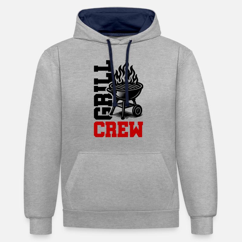 Équipe de grillades - Sweat à capuche contrasté - gris chiné/bleu marine