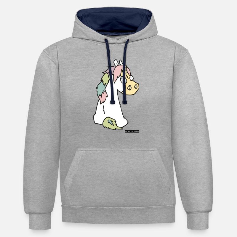 Cheval n ° 2 - Sweat à capuche contrasté - gris chiné/bleu marine