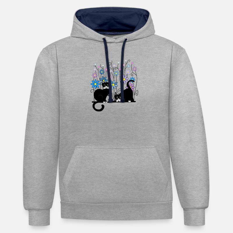 Une paire de chats - Sweat à capuche contrasté - gris chiné/bleu marine