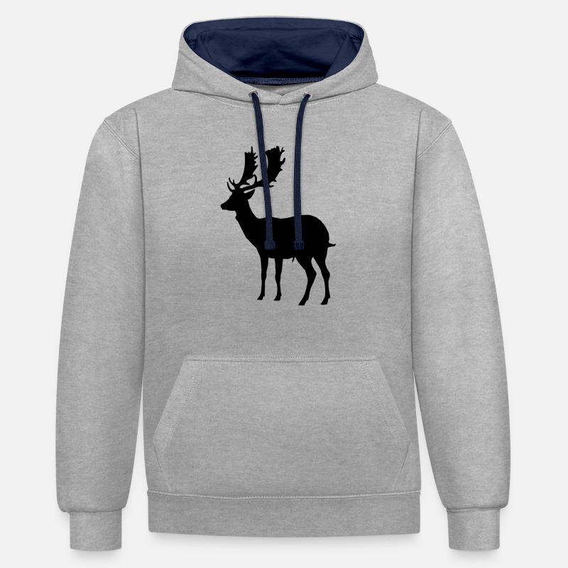 hirsch - geweih - jagd - jäger - Kontrast-Hoodie - Grau meliert/Navy