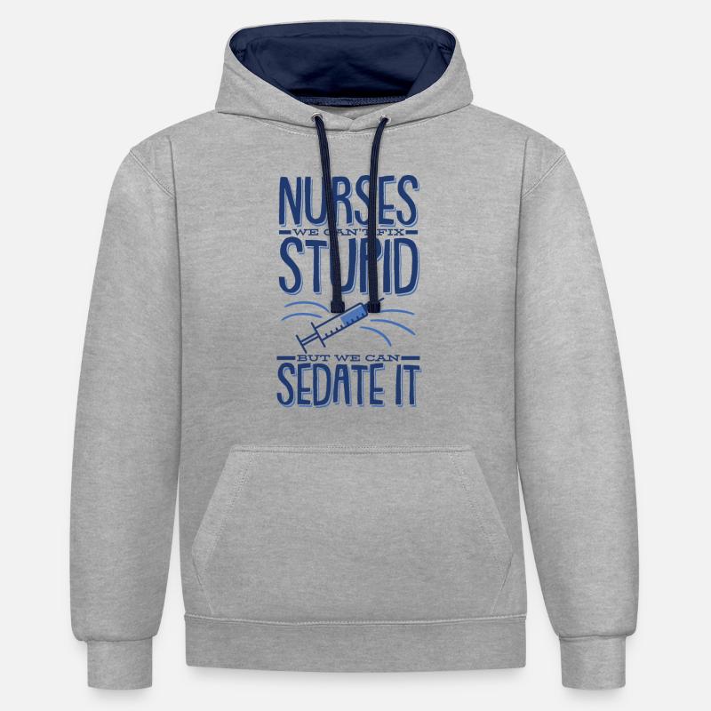 Infirmière infirmière infirmiere - Sweat à capuche contrasté - gris chiné/bleu marine