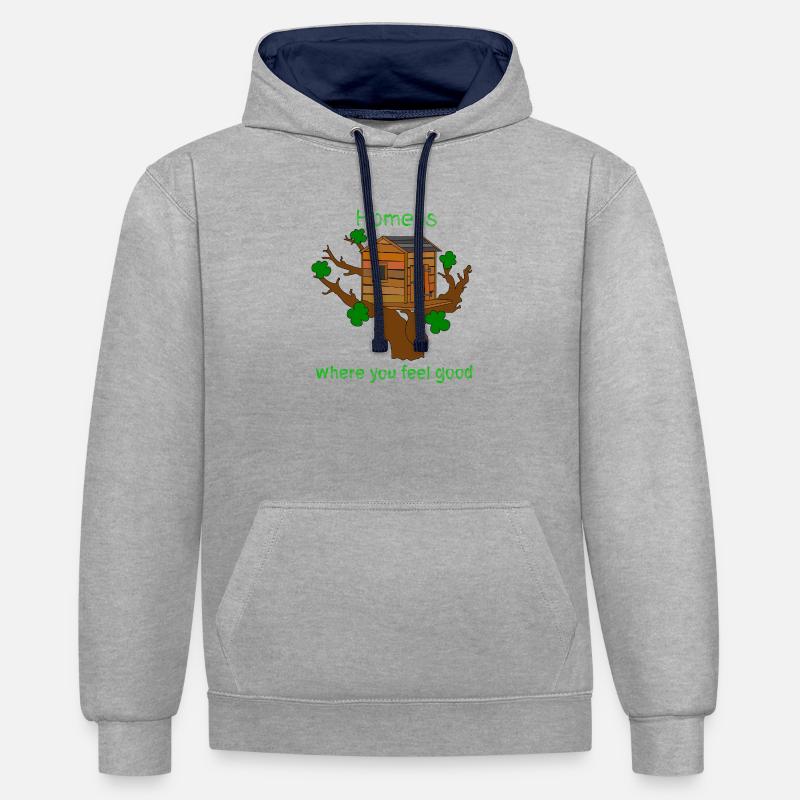 Cabane dans les arbres avec dicton - Sweat à capuche contrasté - gris chiné/bleu marine