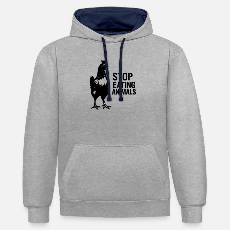 Conscience végane de l’image de Crow - Sweat à capuche contrasté - gris chiné/bleu marine