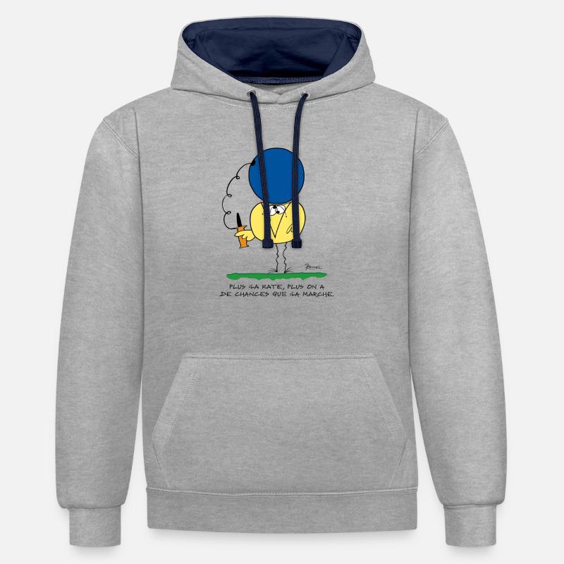 Plus ça rate, plus ça marche - Sweat à capuche contrasté - gris chiné/bleu marine