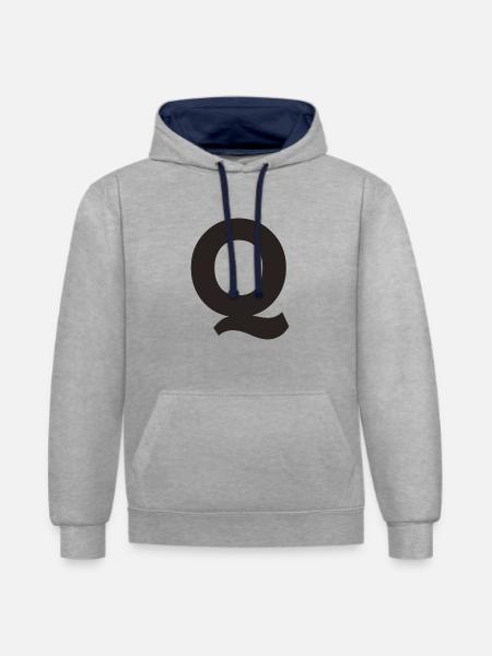 Q - Sweat à capuche contrasté - gris chiné/bleu marine