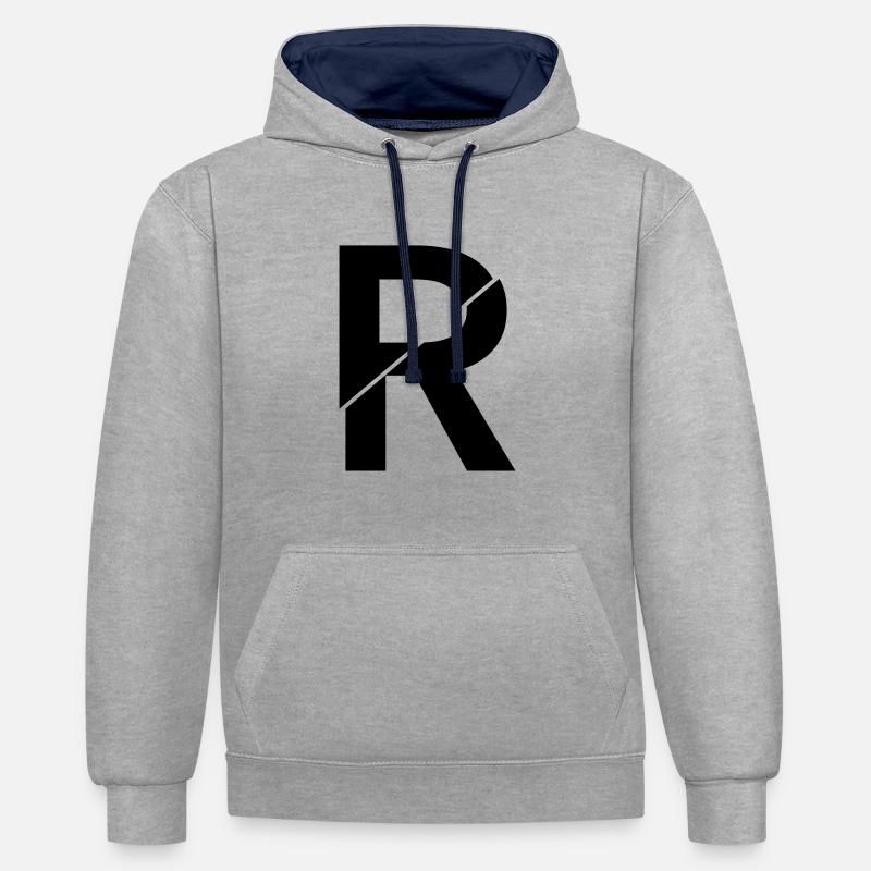 R cassé - Sweat à capuche contrasté - gris chiné/bleu marine