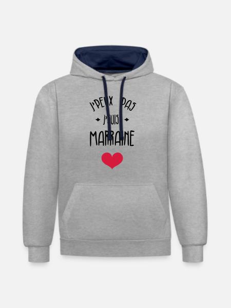 Parrain / Marraine / Filleule / Filleul - Sweat à capuche contrasté - gris chiné/bleu marine