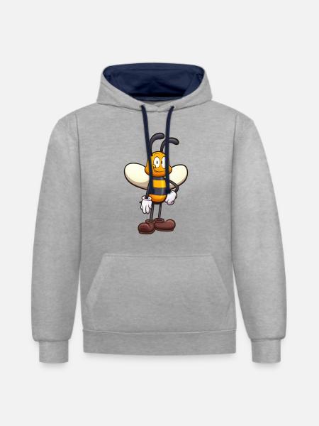 Friendly Cute Cartoon Bee - Contrast hoodie - heather grey/navy