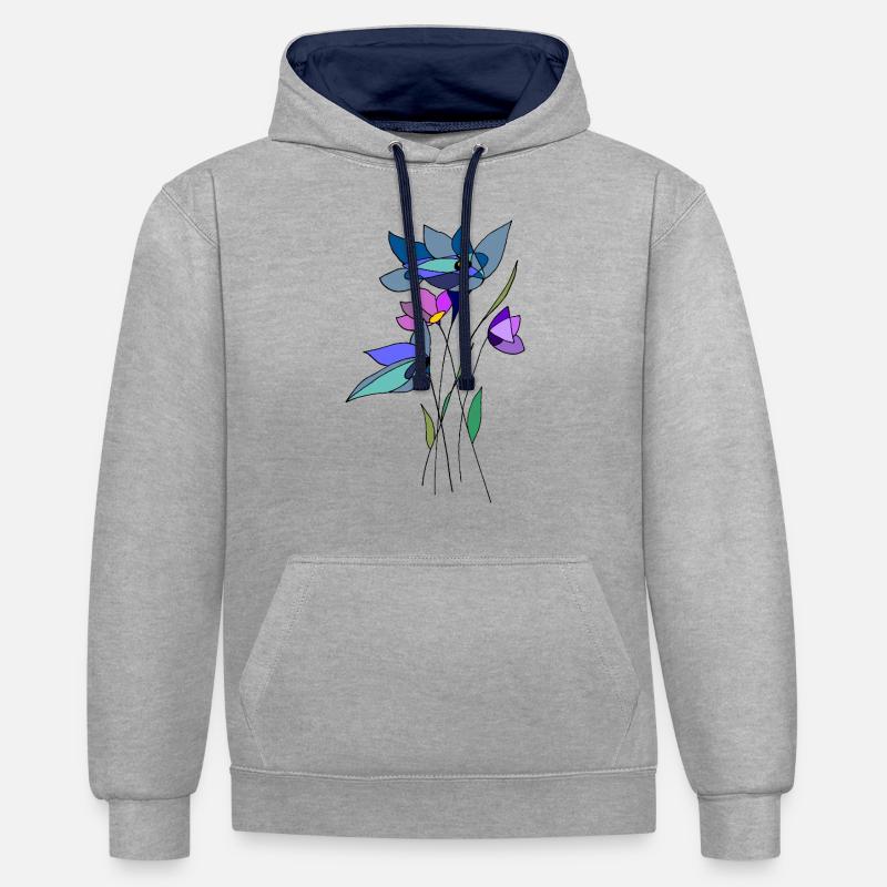 Fleur - Sweat à capuche contrasté - gris chiné/bleu marine