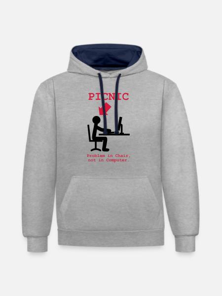PICNIC - Problem in Chair, not in Computer - geek - Kontrast-hoodie - grå meleret/marineblå