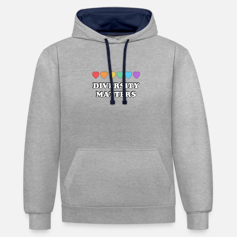 La diversité compte Rainbow Hearts - Sweat à capuche contrasté - gris chiné/bleu marine
