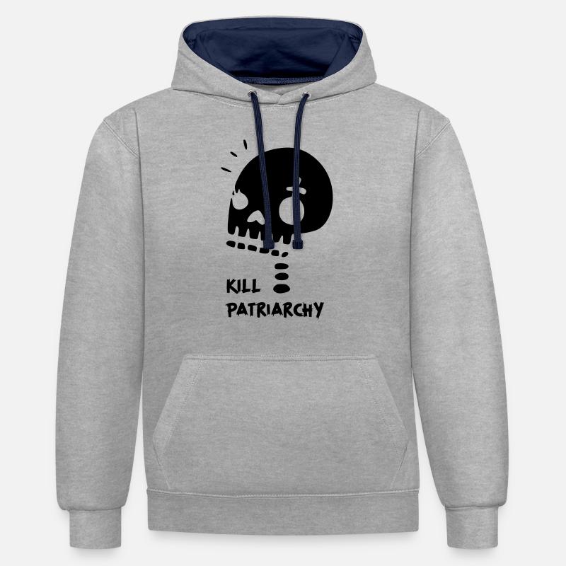 Crâne du féminisme - Sweat à capuche contrasté - gris chiné/bleu marine