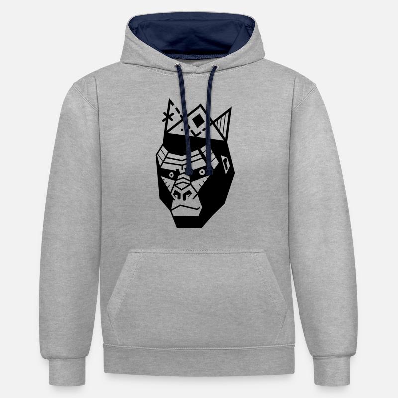 Singe roi gorille - Sweat à capuche contrasté - gris chiné/bleu marine
