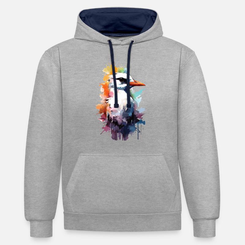 Graffiti Aquarelle Möwe Mouette - Sweat à capuche contrasté - gris chiné/bleu marine
