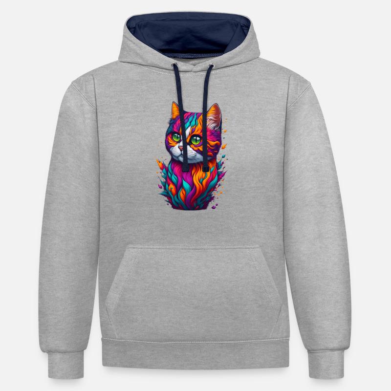 Chat 6 - Sweat à capuche contrasté - gris chiné/bleu marine