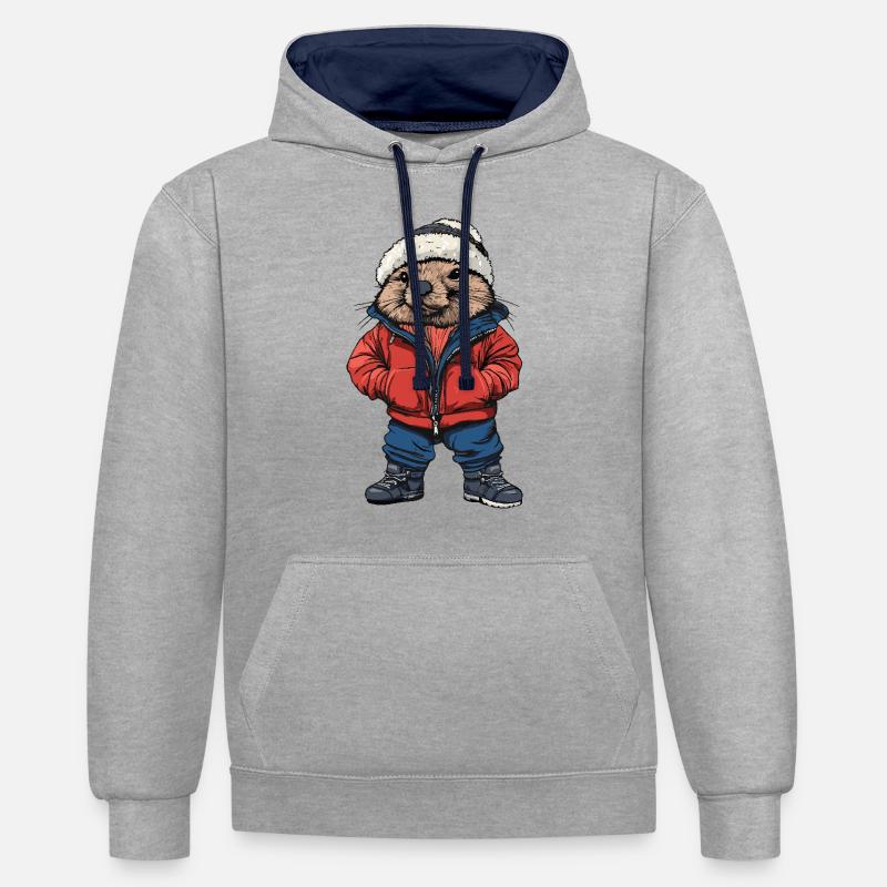 Castor Drôle d’hiver - Sweat à capuche contrasté - gris chiné/bleu marine