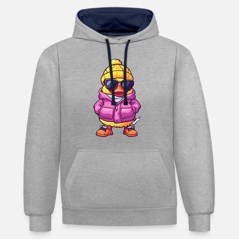 Bande dessinée cool de canard - Sweat à capuche contrasté - gris chiné/bleu marine