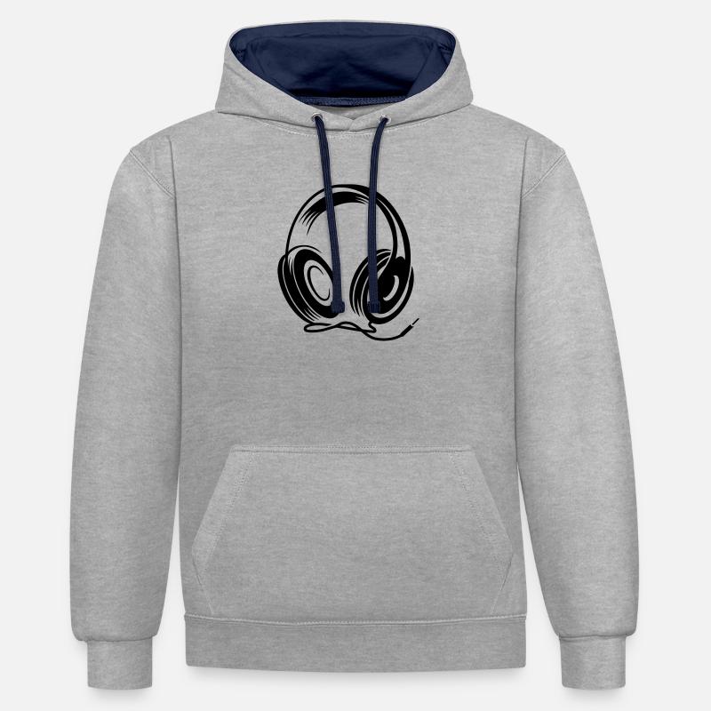 Kopfhörer mit Kabel im Stencil Stil - Kontrast-Hoodie - Grau meliert/Navy