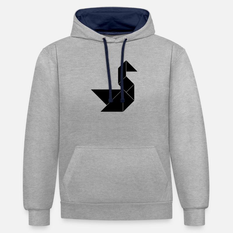 Tangram Schwan einfarbig - Kontrast-Hoodie - Grau meliert/Navy