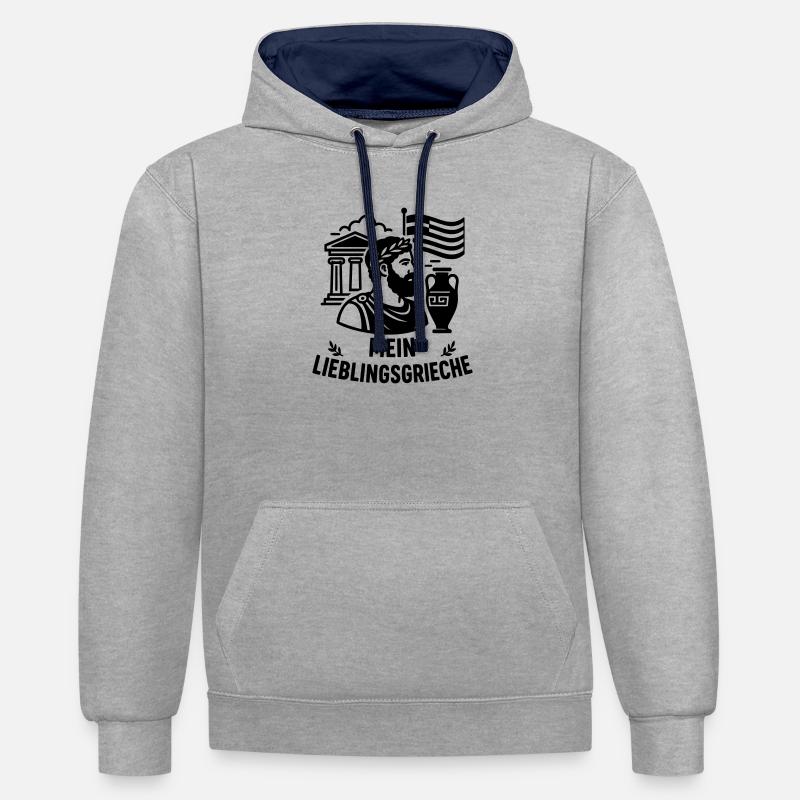 Maillot de supporter grec préféré - Sweat à capuche contrasté - gris chiné/bleu marine