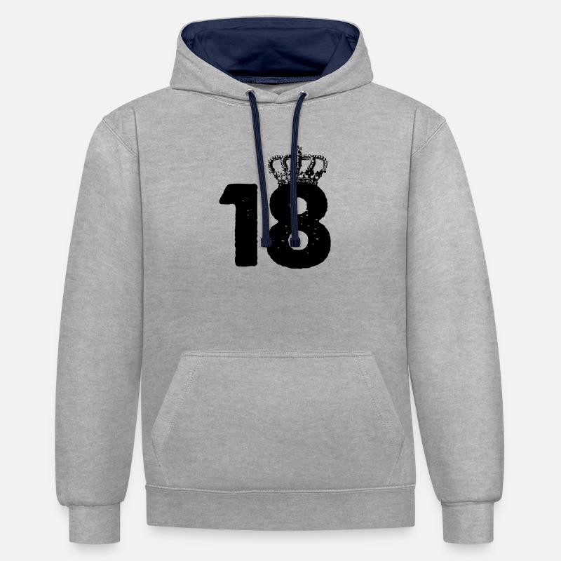 18 Corone - Felpa con cappuccio in contrasto cromatico - grigio melange/navy