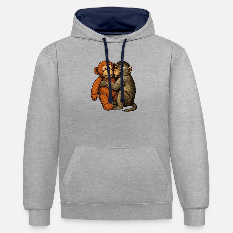 Câlin de singe : Amitié de singe - Sweat à capuche contrasté - gris chiné/bleu marine