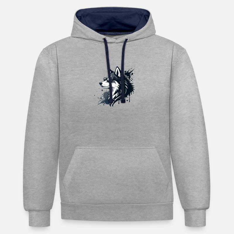 Husky chic lunettes et splash - Sweat à capuche contrasté - gris chiné/bleu marine