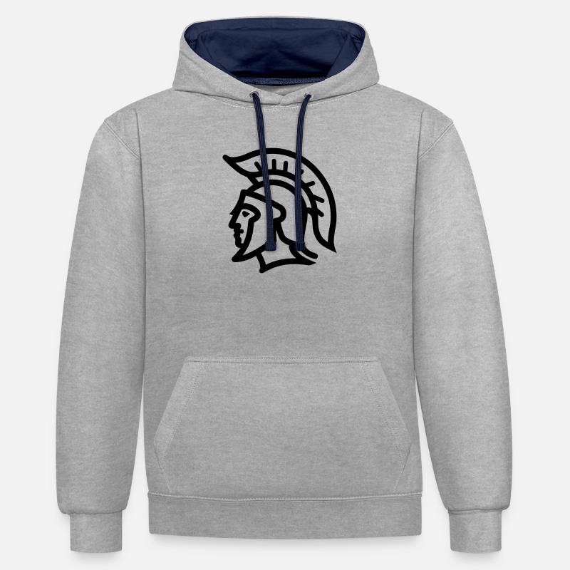 spartan - Sweat à capuche contrasté - gris chiné/bleu marine