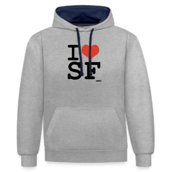 i love SF - Contrast hoodie - heather grey/navy - Front - Liana (172cm) & Jaron (178cm)