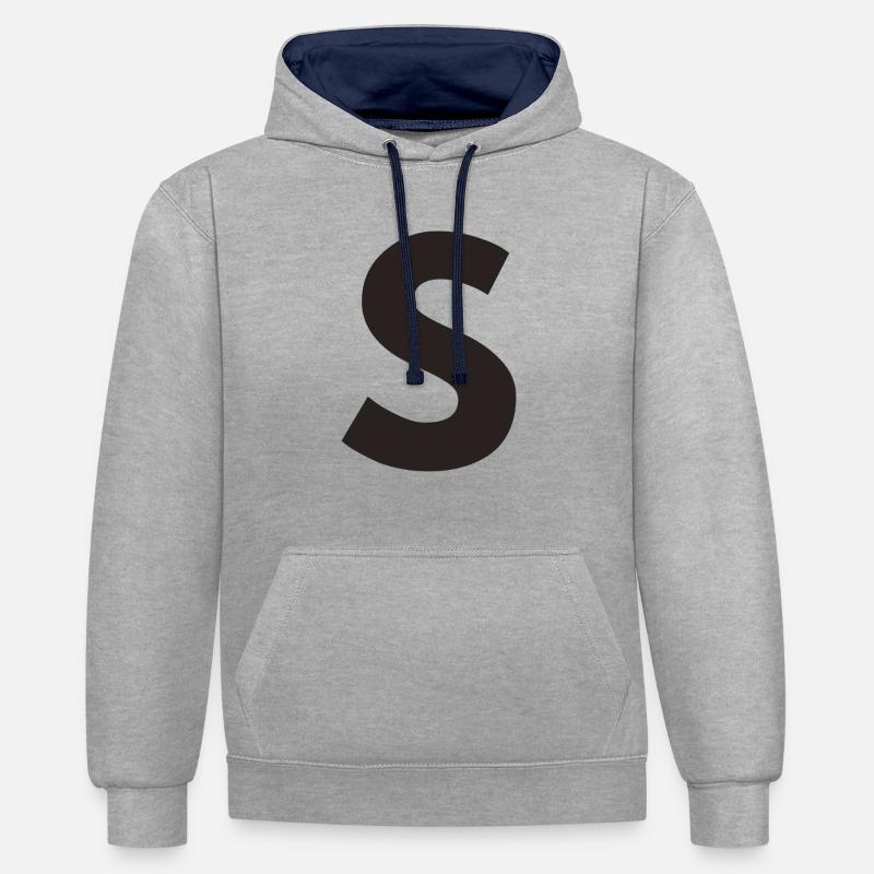 S - Sweat à capuche contrasté - gris chiné/bleu marine