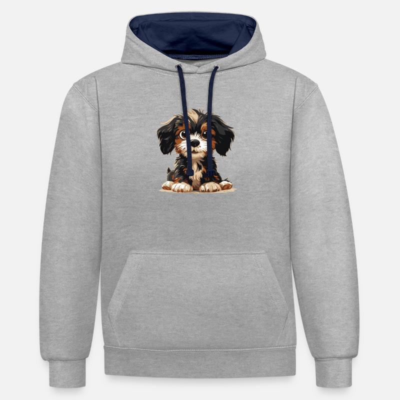 Bébé Chien - Sweat à capuche contrasté - gris chiné/bleu marine