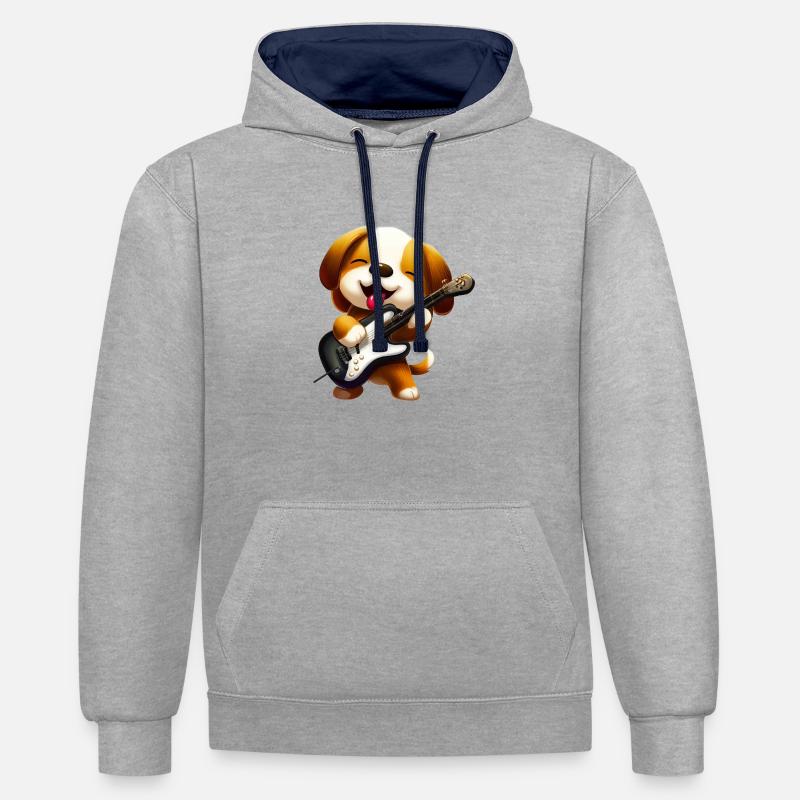 Guitariste de chien - Sweat à capuche contrasté - gris chiné/bleu marine