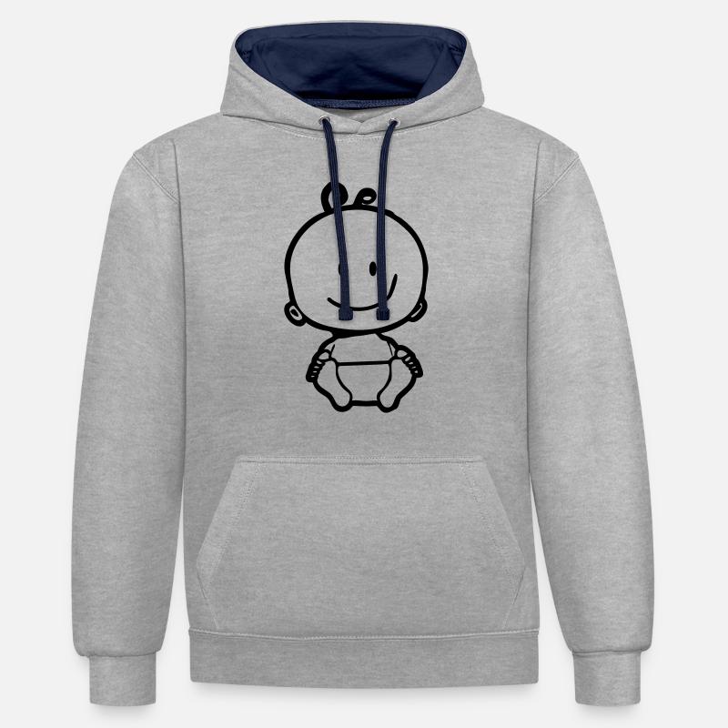 Pictogramme de Bébé - Sweat à capuche contrasté - gris chiné/bleu marine
