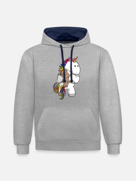Oster Comic Einhorn - Kontrast-Hoodie - Grau meliert/Navy