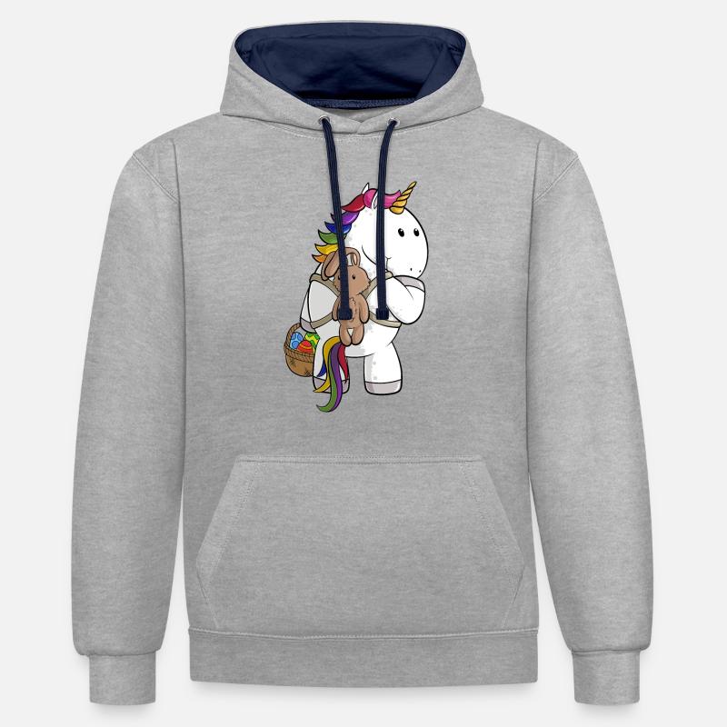Oster Comic Einhorn - Kontrast-Hoodie - Grau meliert/Navy