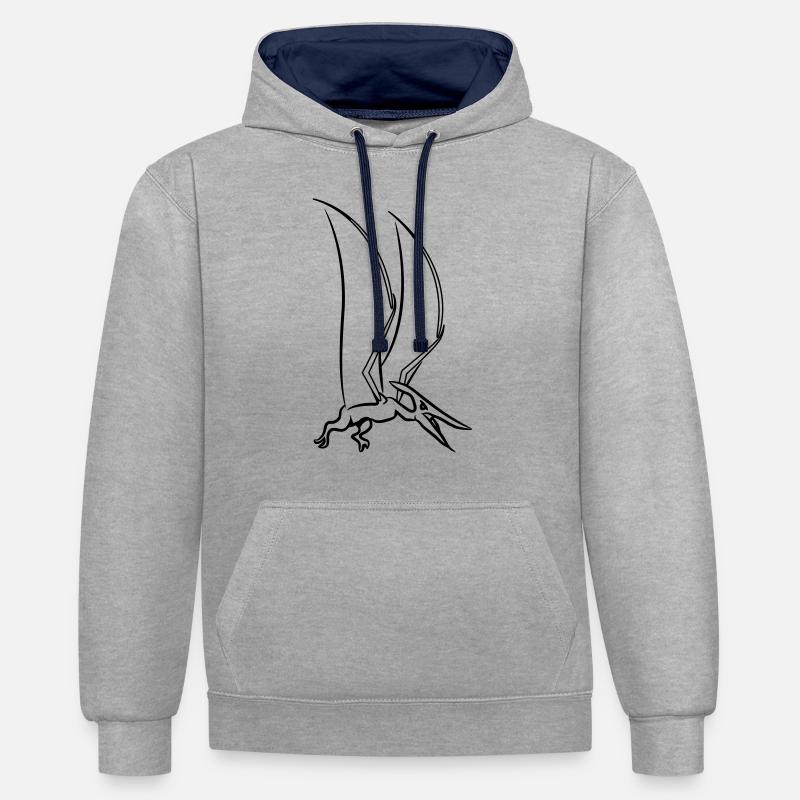 Saurien Pteranodon ptérodactyle - Sweat à capuche contrasté - gris chiné/bleu marine