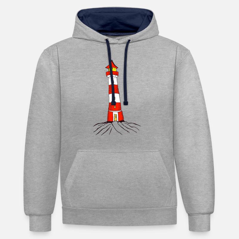 Phare - Sweat à capuche contrasté - gris chiné/bleu marine