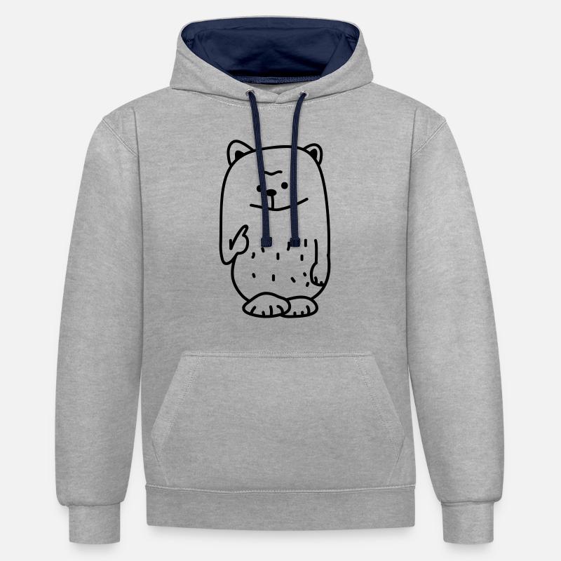 Ours drôle - Sweat à capuche contrasté - gris chiné/bleu marine